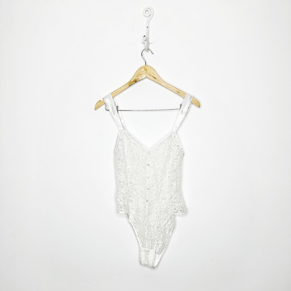 Victoria's Secret Tops - VTG 80s Gold Label VICTORIA'S SECRET WHITE LACE Teddy Semi Sheer high cut SMALL